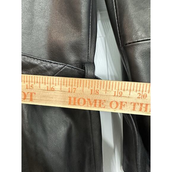 Wilsons Pelle Studio Women M Trench Coat Leather Lined Belted Button Black 90s - Picture 14 of 15